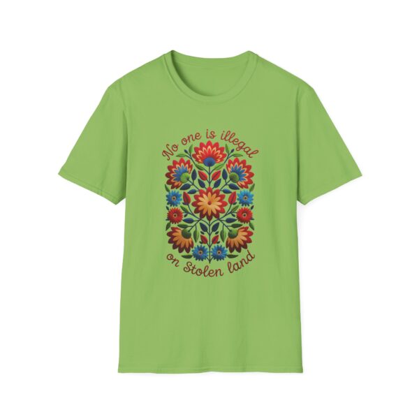 Colorful Folk Art Unisex Softstyle T-Shirt of No one is illegal on Native land Protest Shirt, Vibrant Ethnic Tee, Indigenous Rights Activist - Image 12