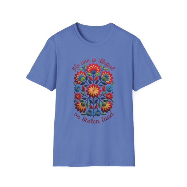 Colorful Folk Art Unisex Softstyle T-Shirt of No one is illegal on Native land Protest Shirt, Vibrant Ethnic Tee, Indigenous Rights Activist - Image 13