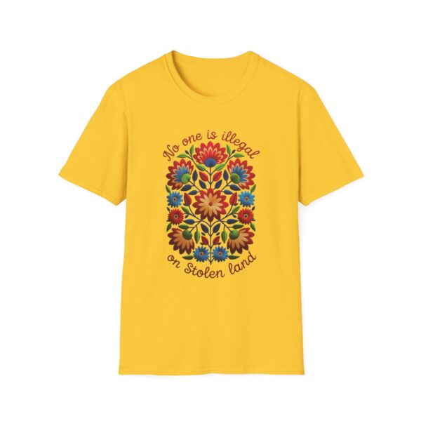 Colorful Folk Art Unisex Softstyle T-Shirt of No one is illegal on Native land Protest Shirt, Vibrant Ethnic Tee, Indigenous Rights Activist - Image 10