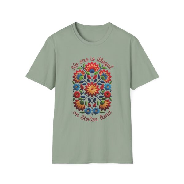 Colorful Folk Art Unisex Softstyle T-Shirt of No one is illegal on Native land Protest Shirt, Vibrant Ethnic Tee, Indigenous Rights Activist - Image 11