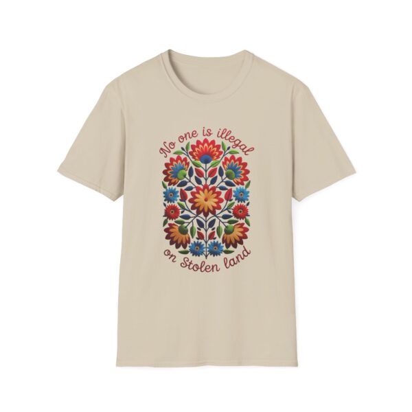 Colorful Folk Art Unisex Softstyle T-Shirt of No one is illegal on Native land Protest Shirt, Vibrant Ethnic Tee, Indigenous Rights Activist - Image 8