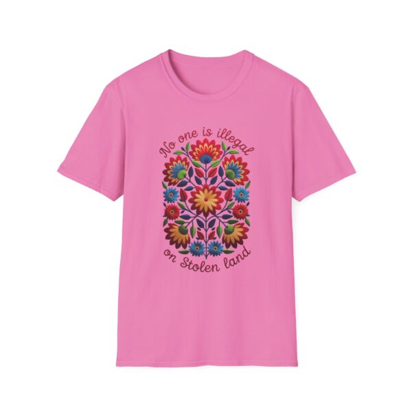 Colorful Folk Art Unisex Softstyle T-Shirt of No one is illegal on Native land Protest Shirt, Vibrant Ethnic Tee, Indigenous Rights Activist - Image 15