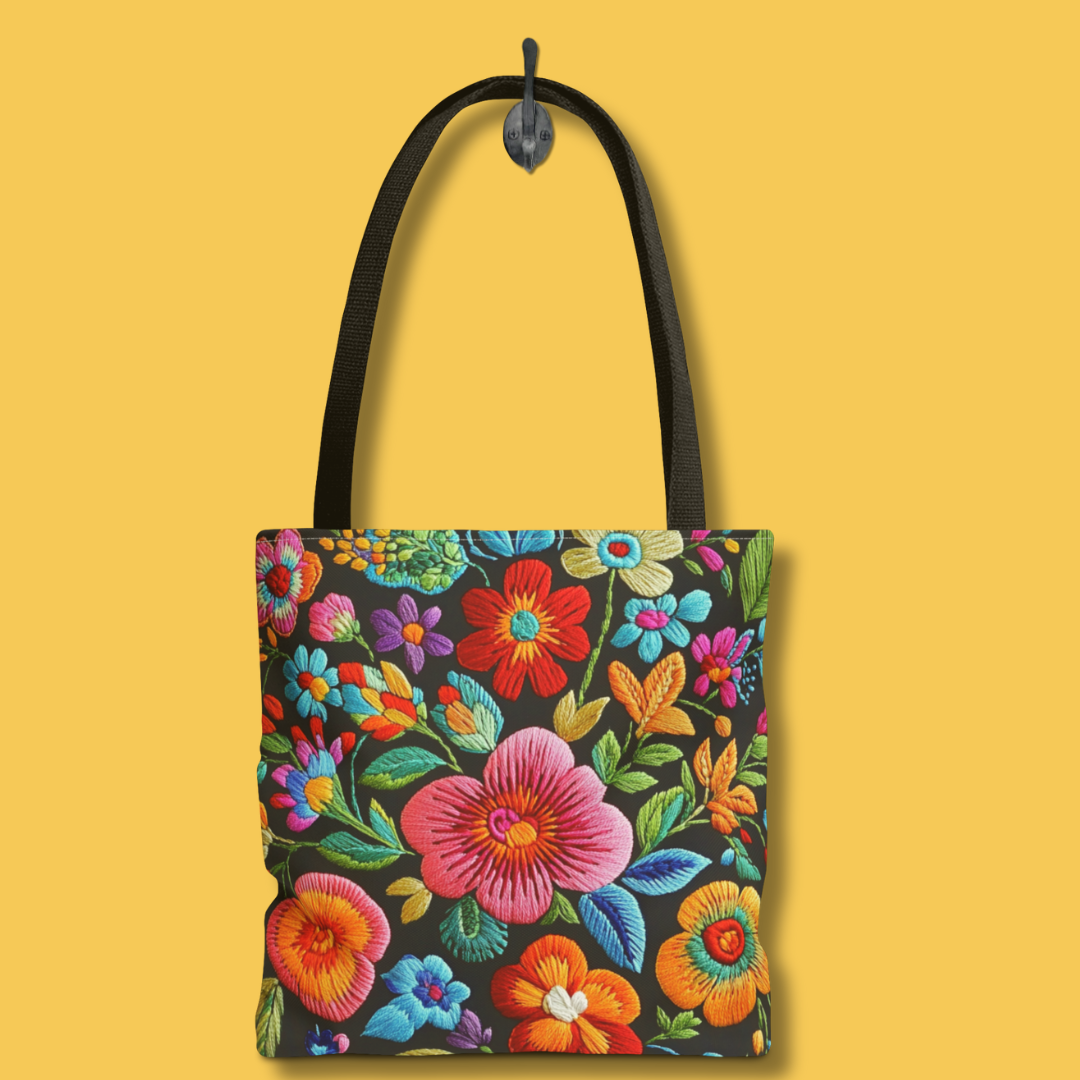 The Embroidered "Look" Floral Tote Bag